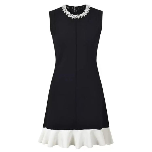Sleeveless Black Mini Dress with White Ruffle Hem