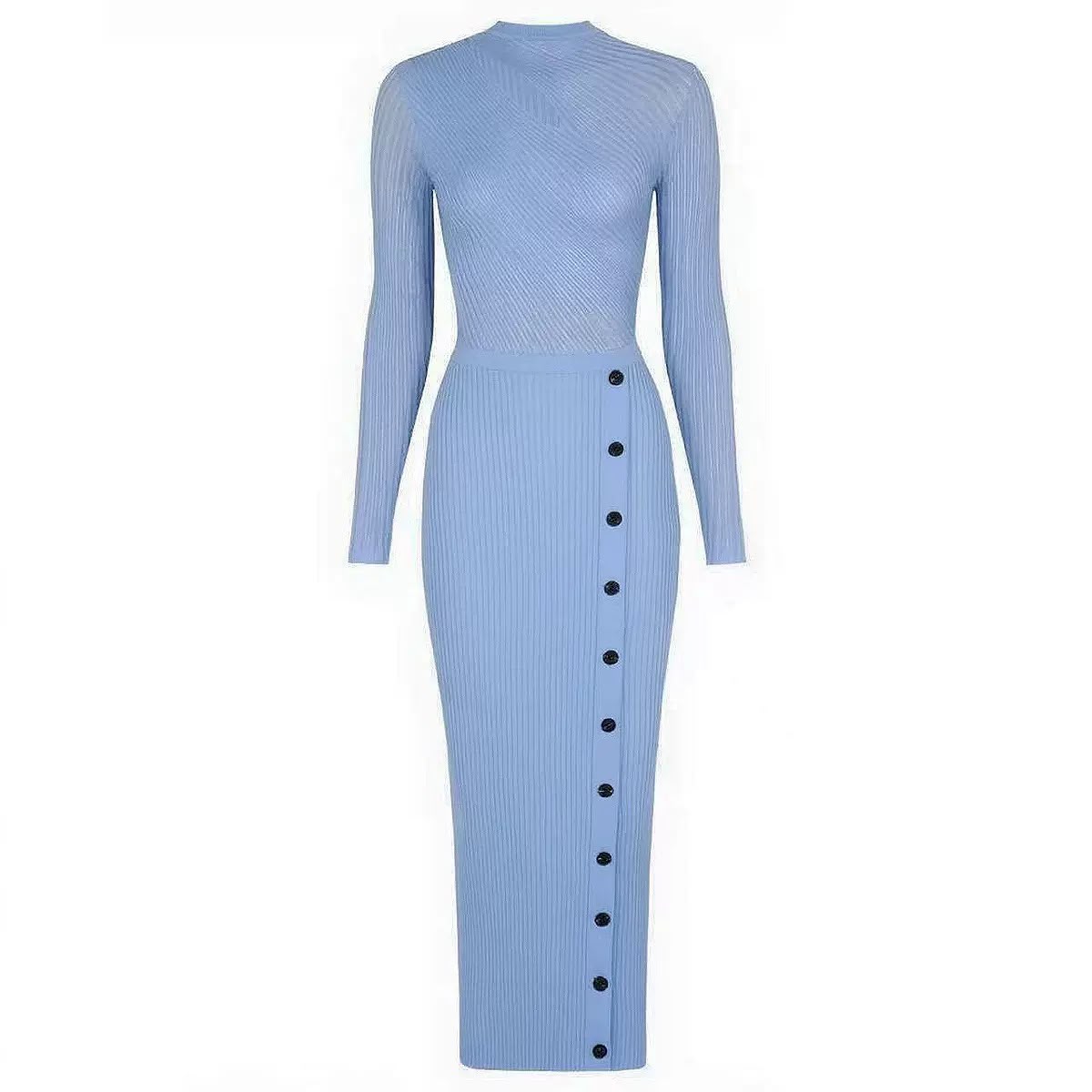 Wrap-Effect Ribbed Maxi Dress