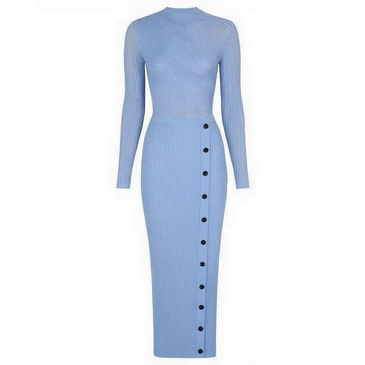 Wrap-Effect Ribbed Maxi Dress