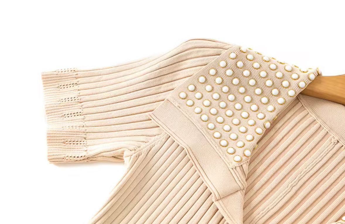 Crystal Collar Ribbed Maxi Dress