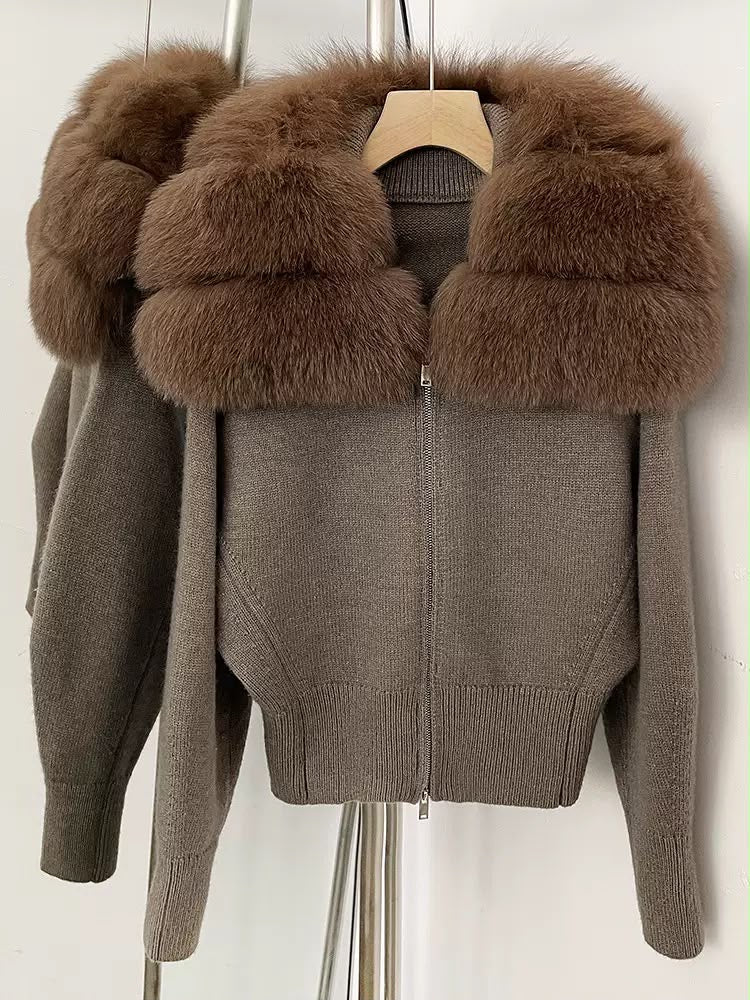 Mocha Luxe Fur Knit Jacket