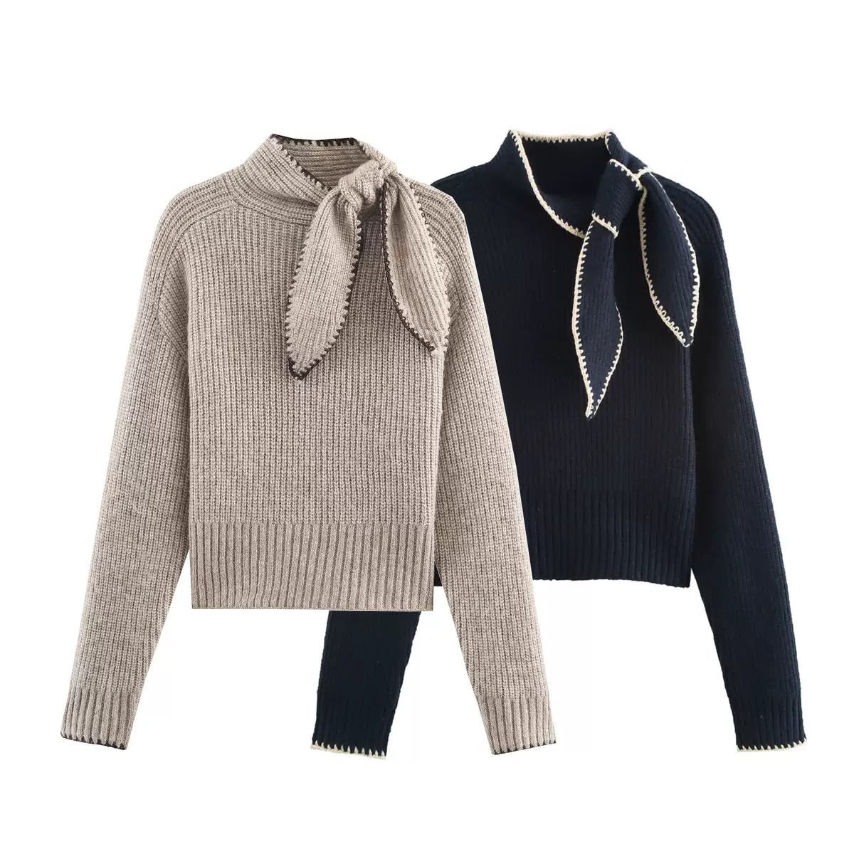 Contrast Bow Knit Sweater