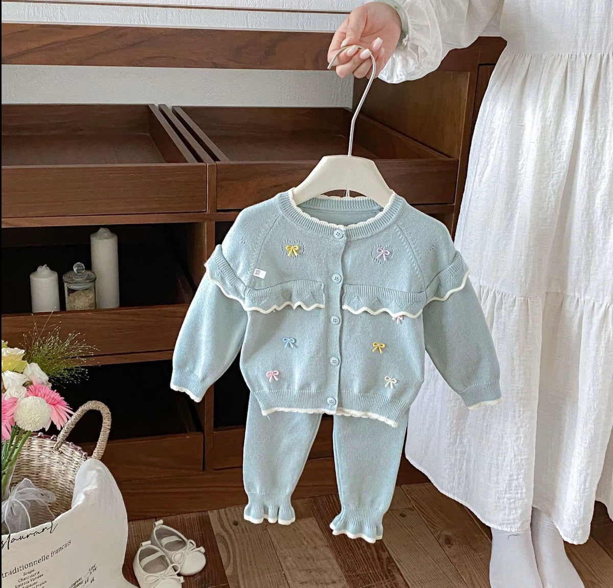 Pastel Bow Ruffle Knit Set