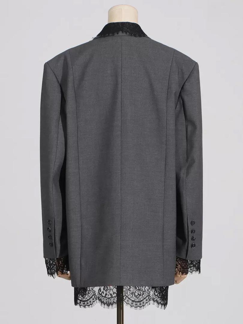 Midnight Lace Blazer Dress – Charcoal Chic Statement Piece