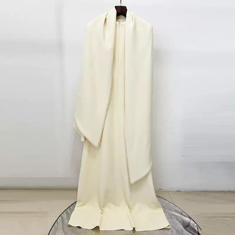 Pearl Trim Cape Sleeve Maxi Dress