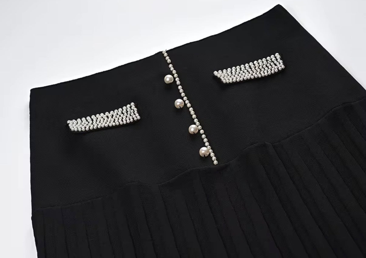 Pearl Noir Pleated Skirt Set