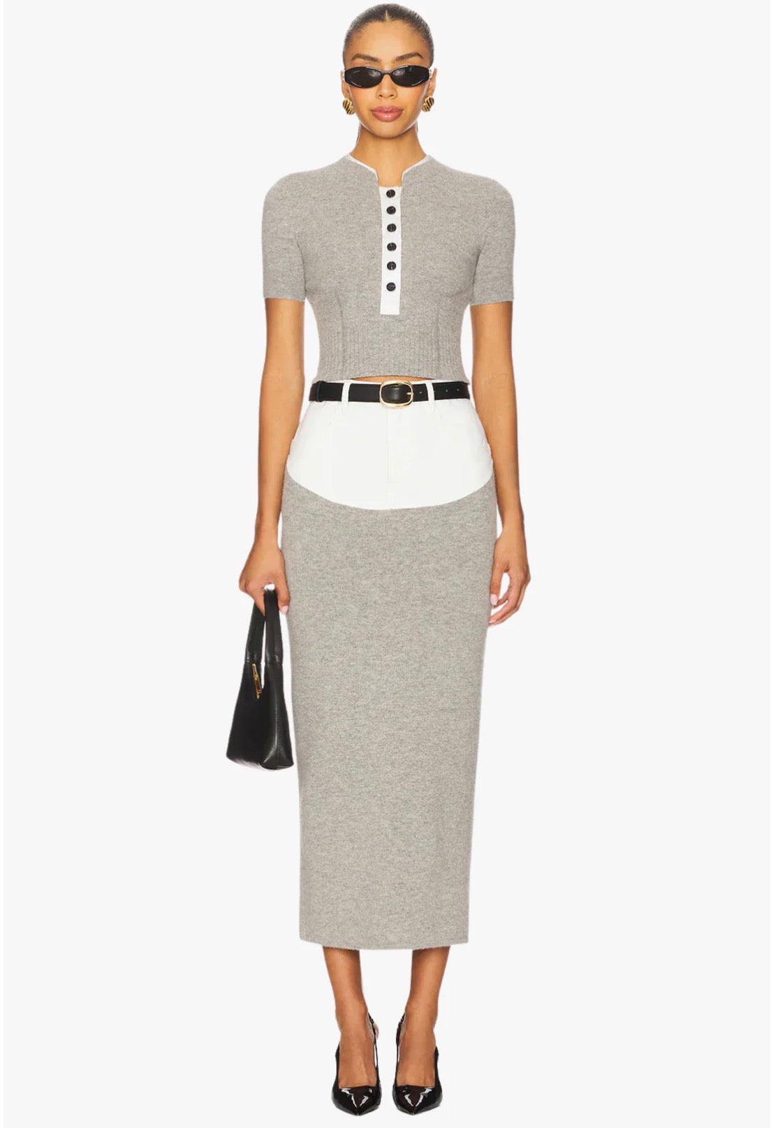 Short Sleeve Button-Front Knit Two-Piece Set