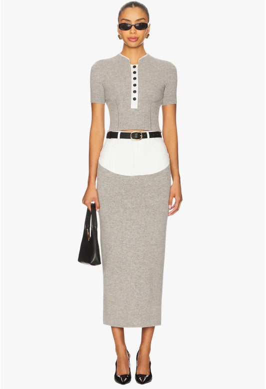 Short Sleeve Button-Front Knit Two-Piece Set