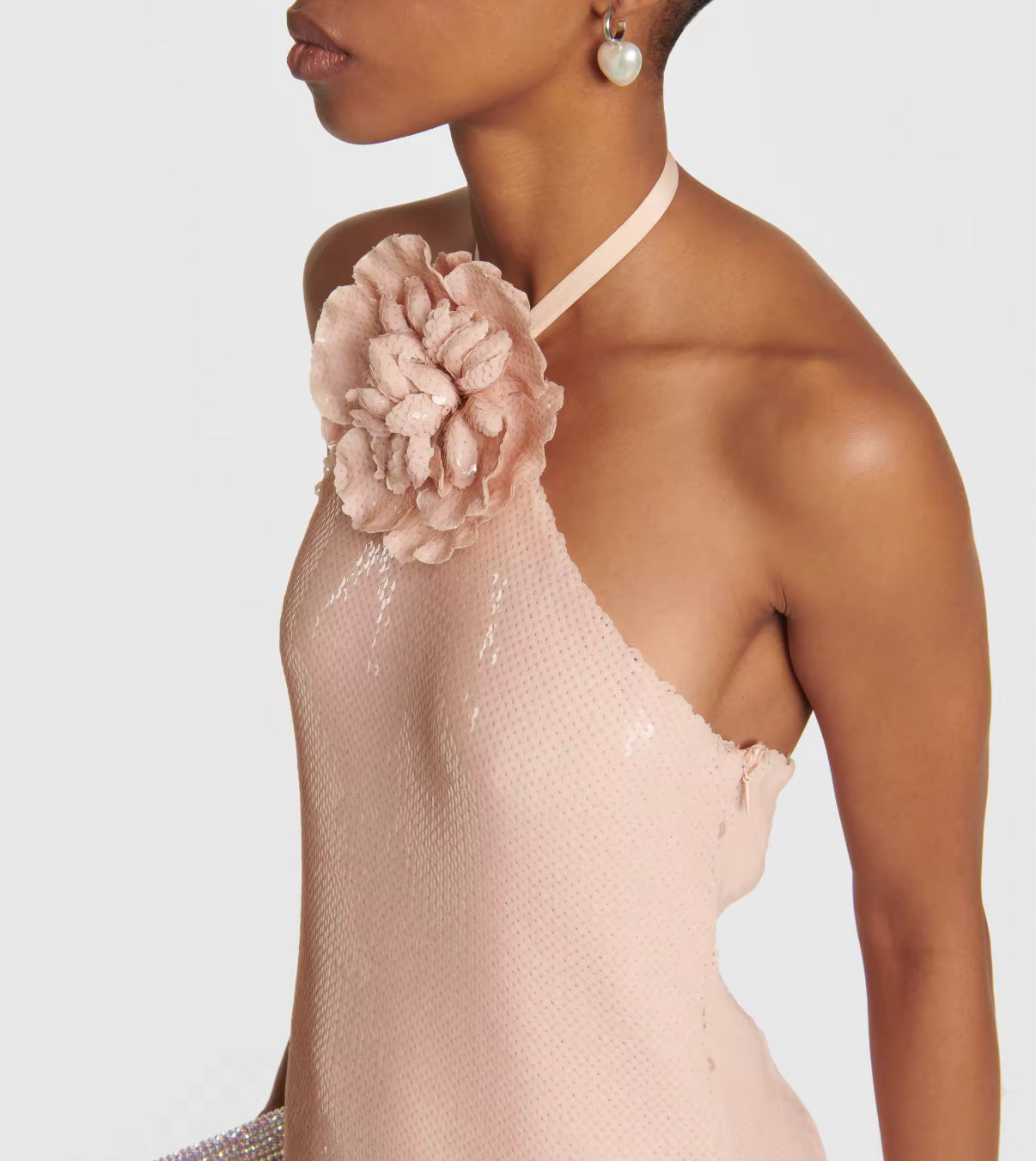 Halter Maxi Dress with Oversized Floral Detail