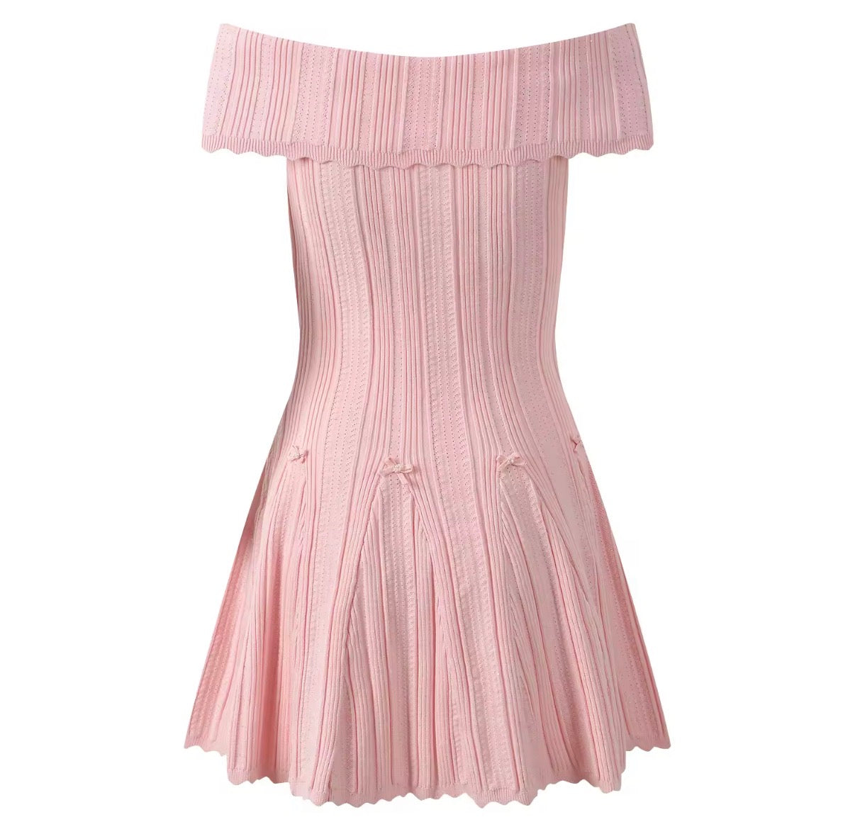 Off-Shoulder Knit Pink Mini Dress