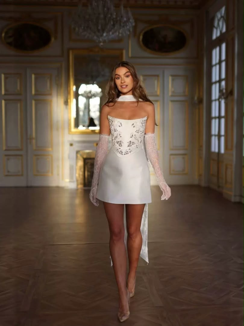 Ivory Crystal Corset Mini Dress