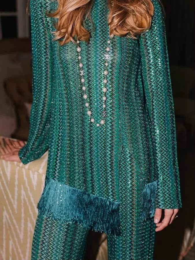 Emerald Shimmer Fringe Set