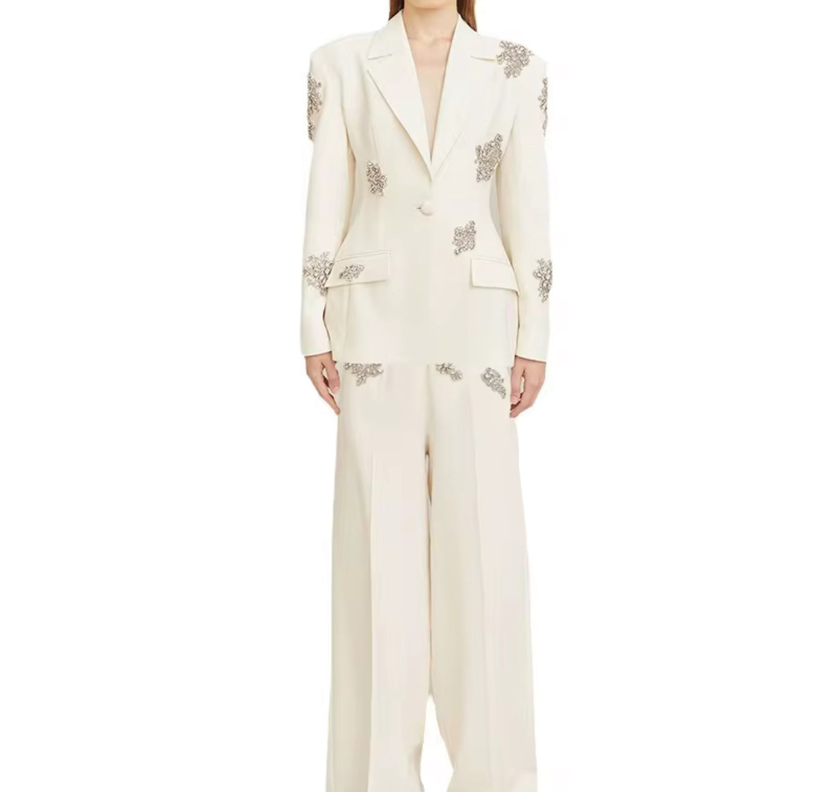 tailored blazer & pants with crystal appliqué details