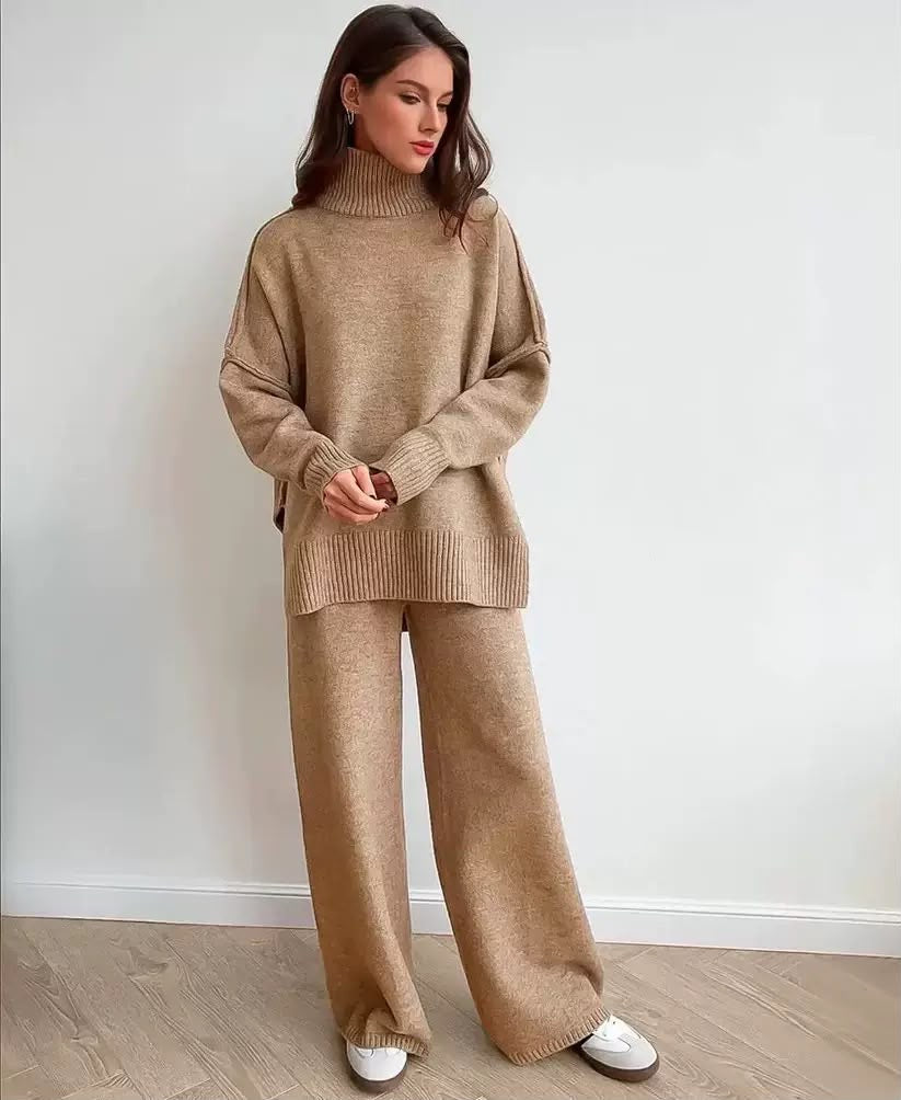 Oversized Turtleneck Wide-Leg Knit Set