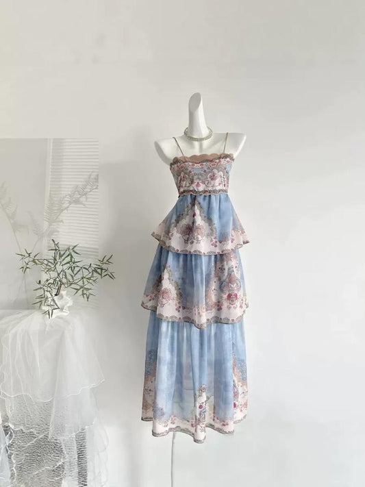 Vintage Floral Tiered Maxi Dress
