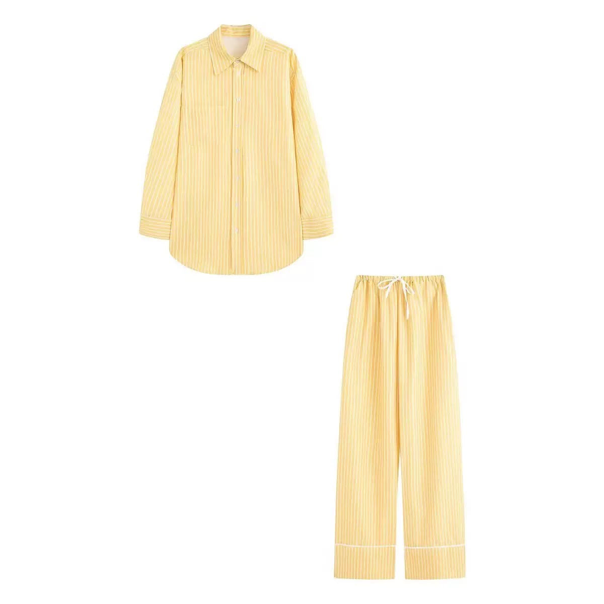 Pastel Striped Shirt & Wide-Leg Pants Set