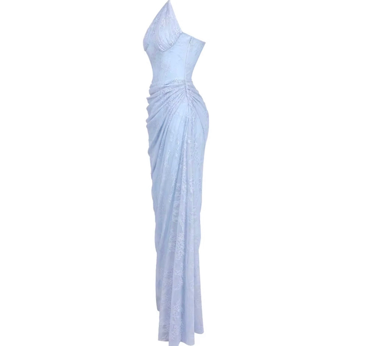 Ice Blue One-Shoulder Lace Gown
