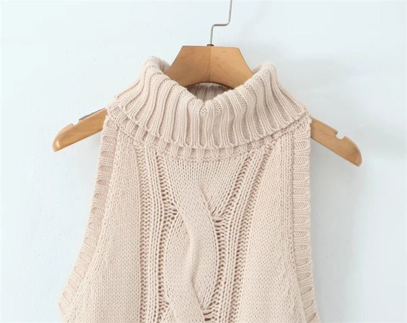 Cable Knit Sleeveless Mini Dress with Contrast Hem