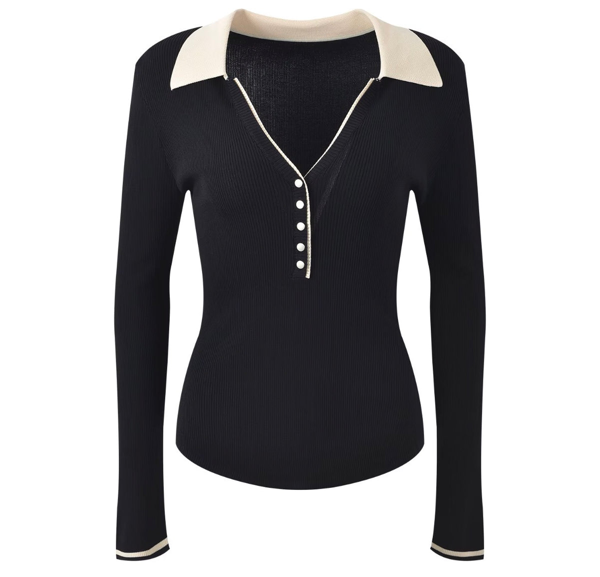 Monaco Contrast Collar Ribbed Top