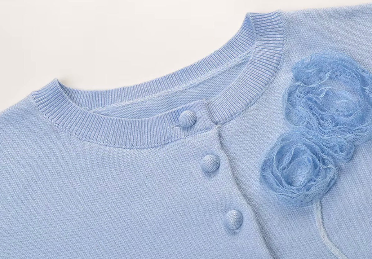 Floral Rosette Knit Cardigan