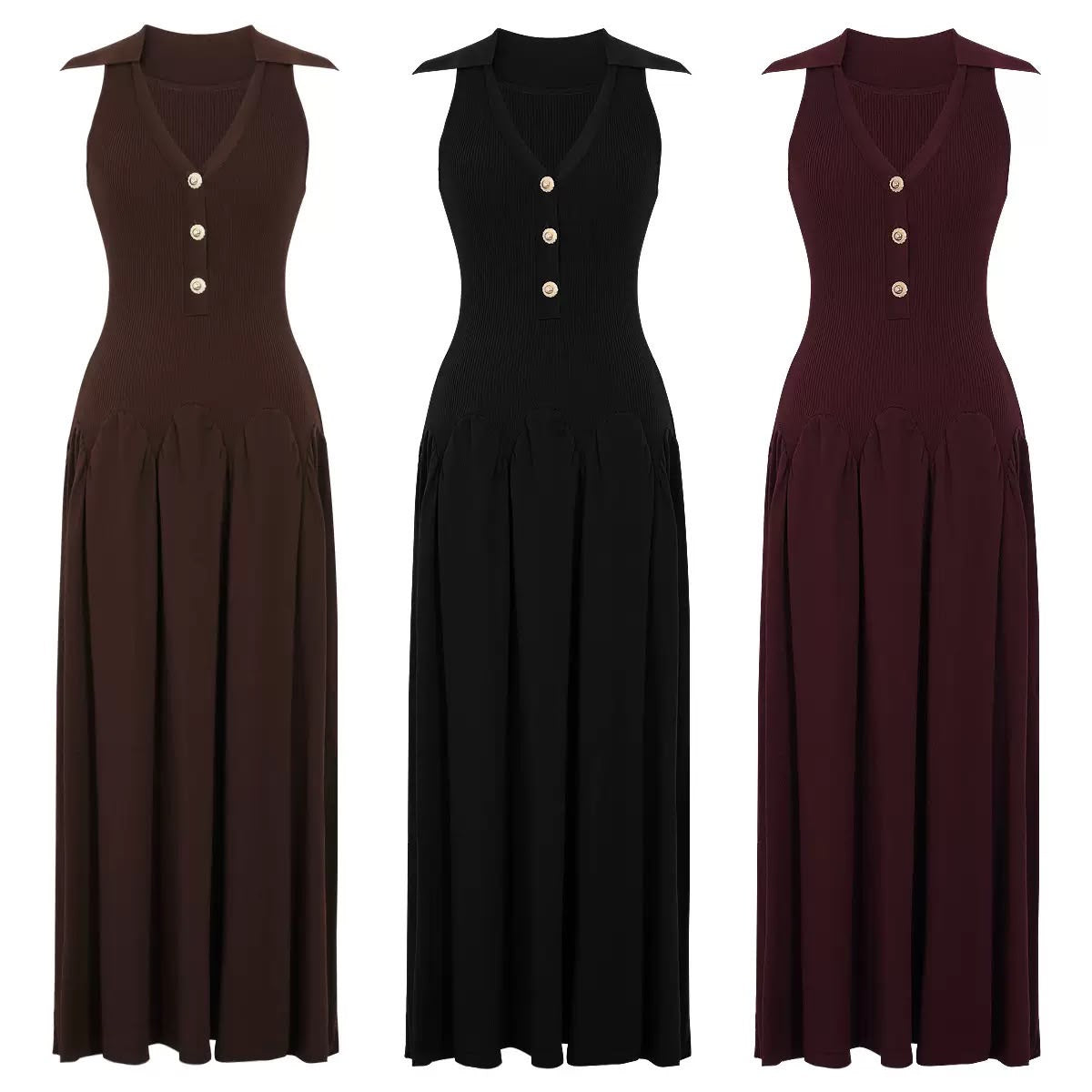 Collared Knit Maxi Dress