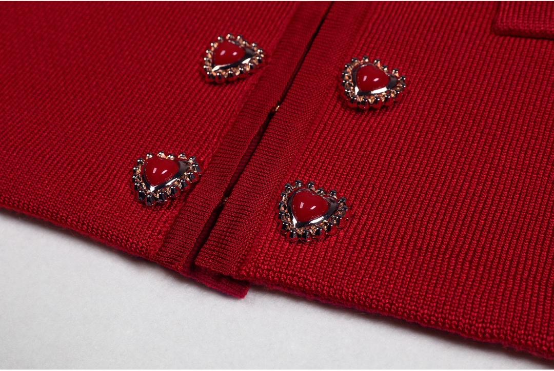 Heart-Embellished Knit Cardigan & Pencil Skirt Set