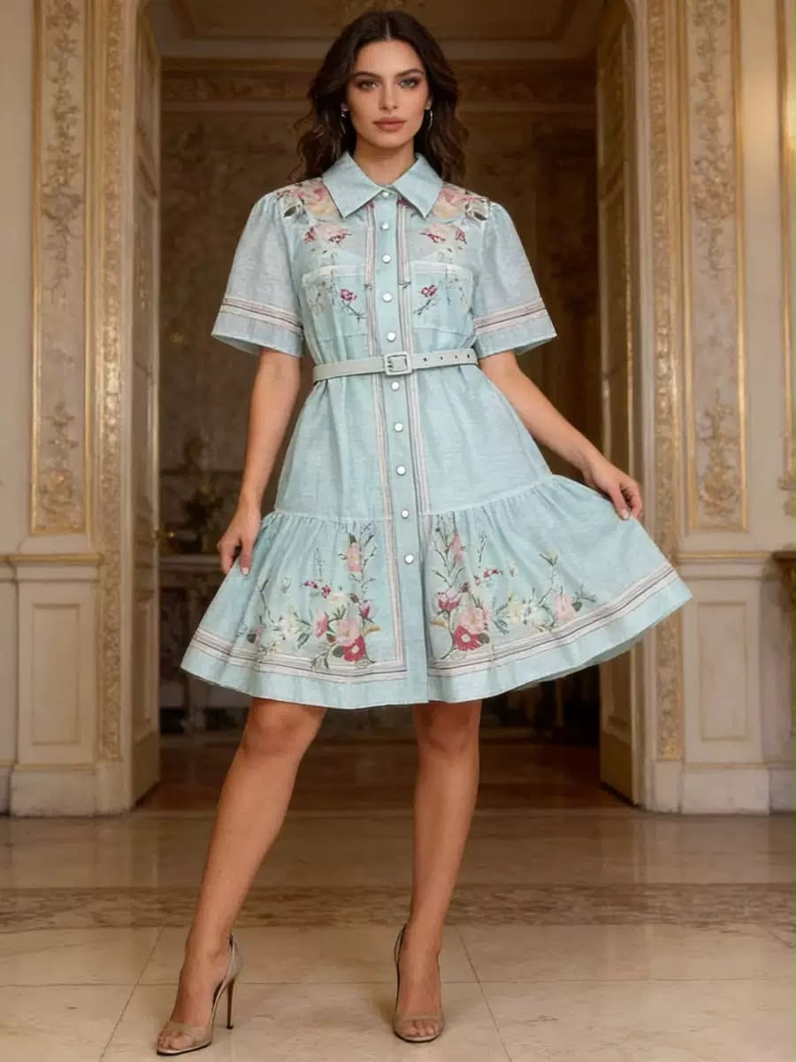 Floral Belted Shirt Mini Dress