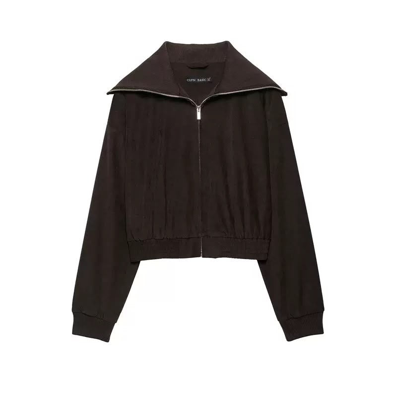 Chocolate Brown Zip-Up Wide-Leg Set