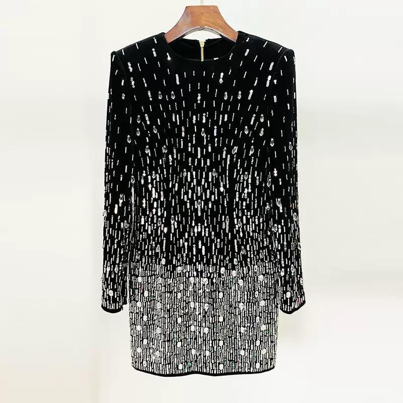 Midnight Spark Sequin Velvet Mini Dress