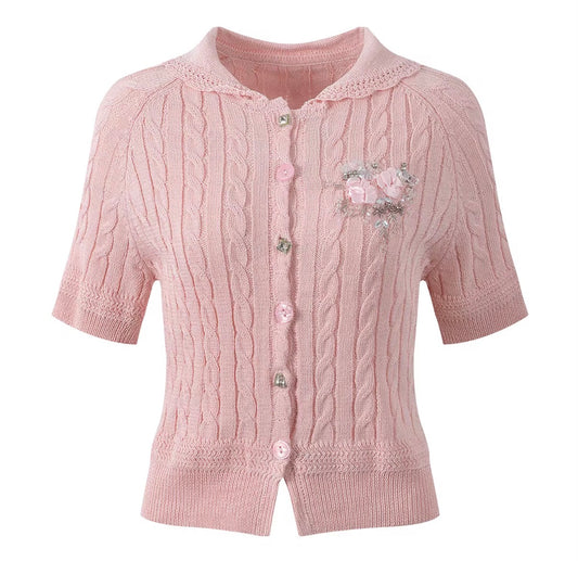 Rosette Knit Cardigan