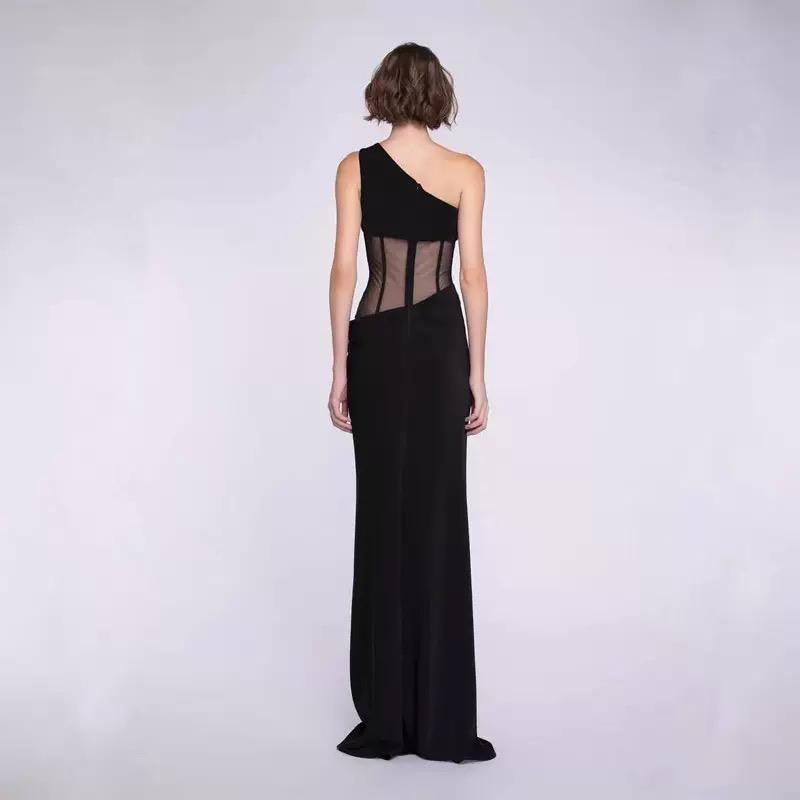 One-Shoulder Sheer Corset Maxi Dress