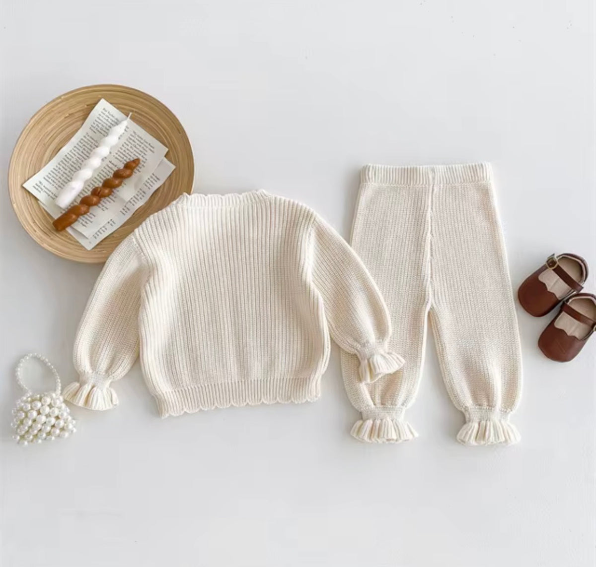 Ivory Ruffle Knit Set