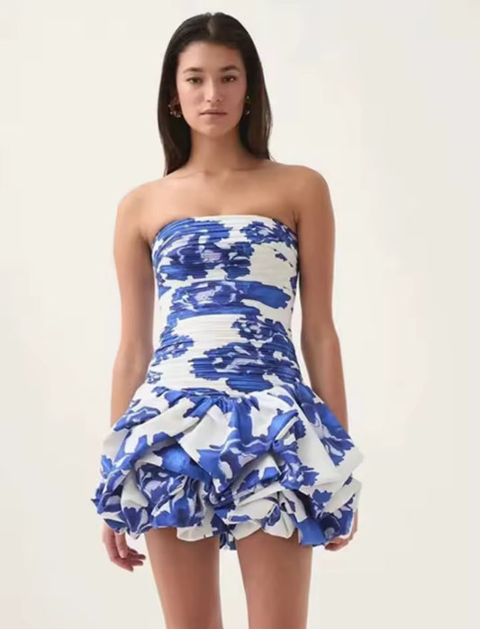 Flared Mini dress with unique Prints and Cascading Layers