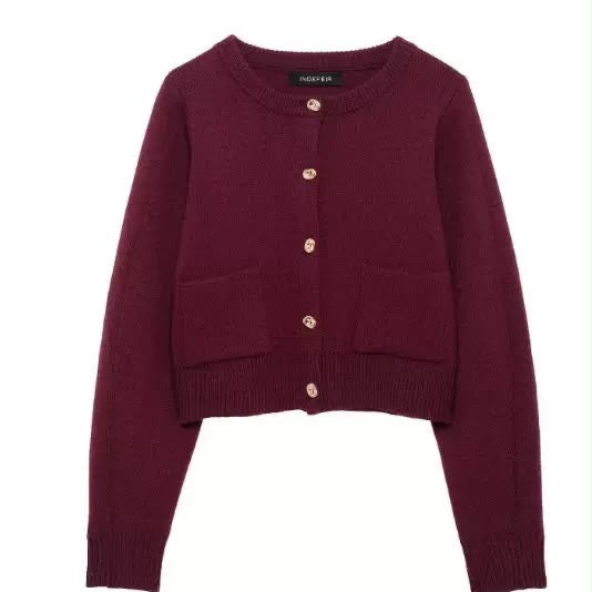 Buttoned Knit Cardigan & Skirt Set