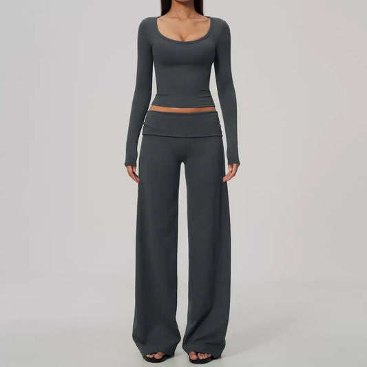 Scoop-Neck Foldover Wide-Leg Set