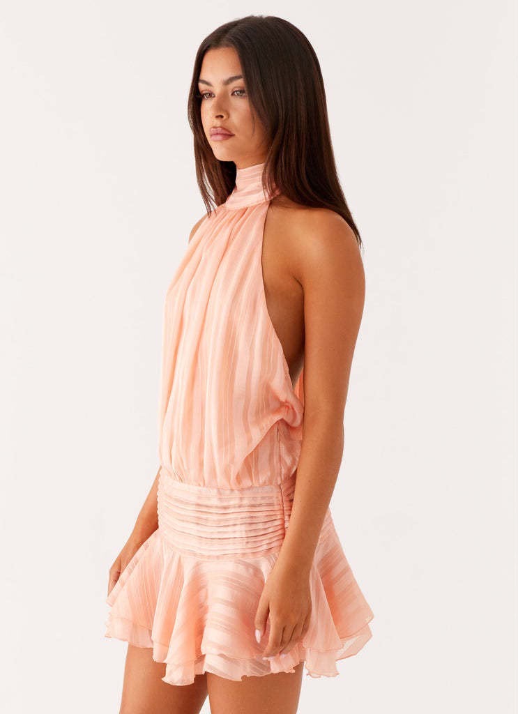 Peach Halter Ruffle Mini Dress