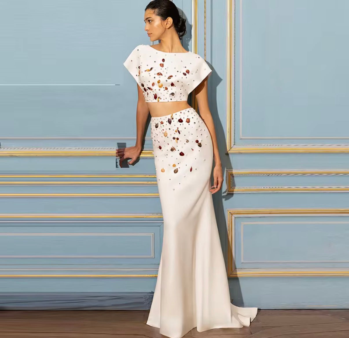 Seashell Embellished Two-Piece Maxi Set
