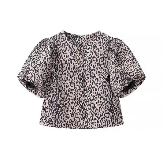 Puff Sleeve Button-Front Satin Top