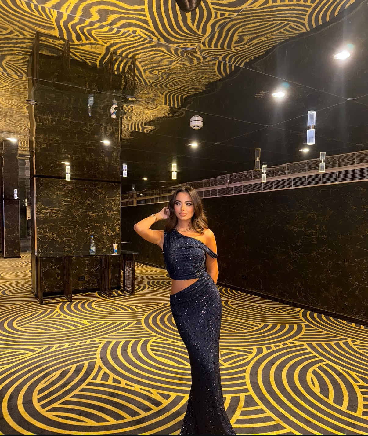 Cosmic Noir One-Shoulder Dress