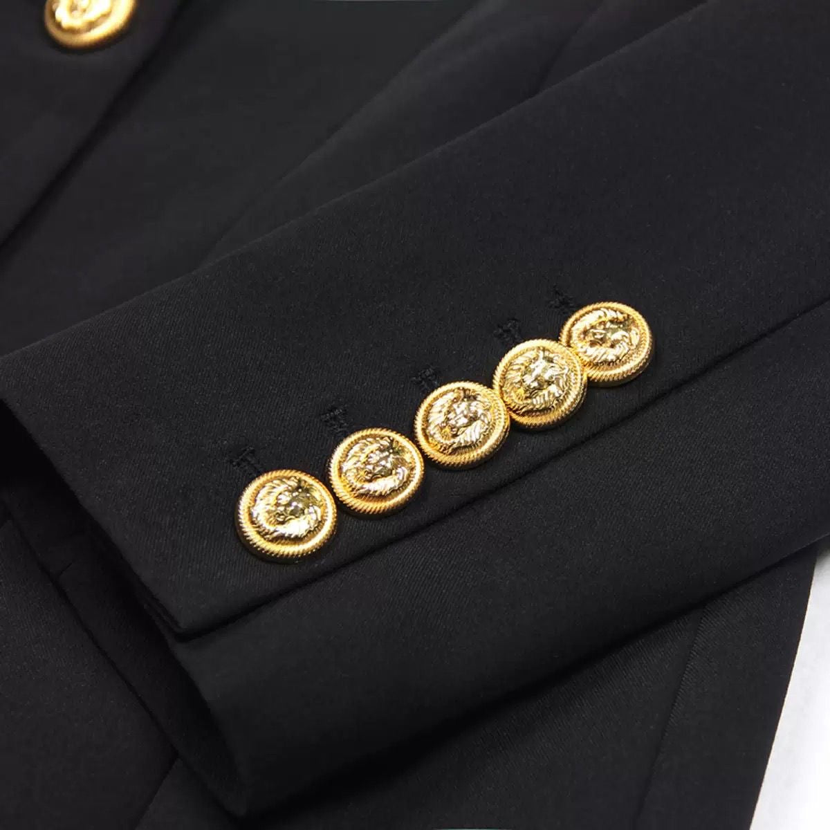 Tailored Blazer Dress with Sharp Shoulders and Single Gold Button