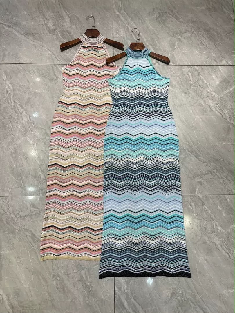 Chevron Luxe Halter Maxi Dress
