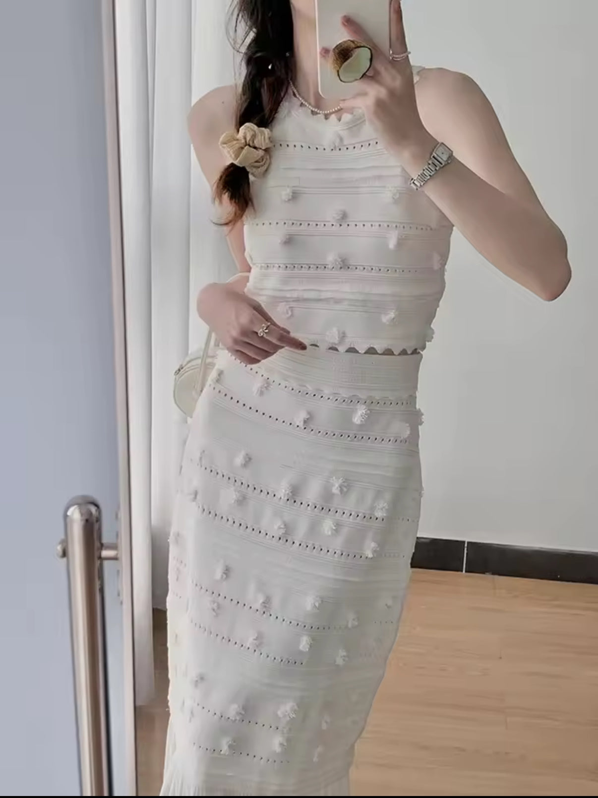 White Ivory Textured Midi Set