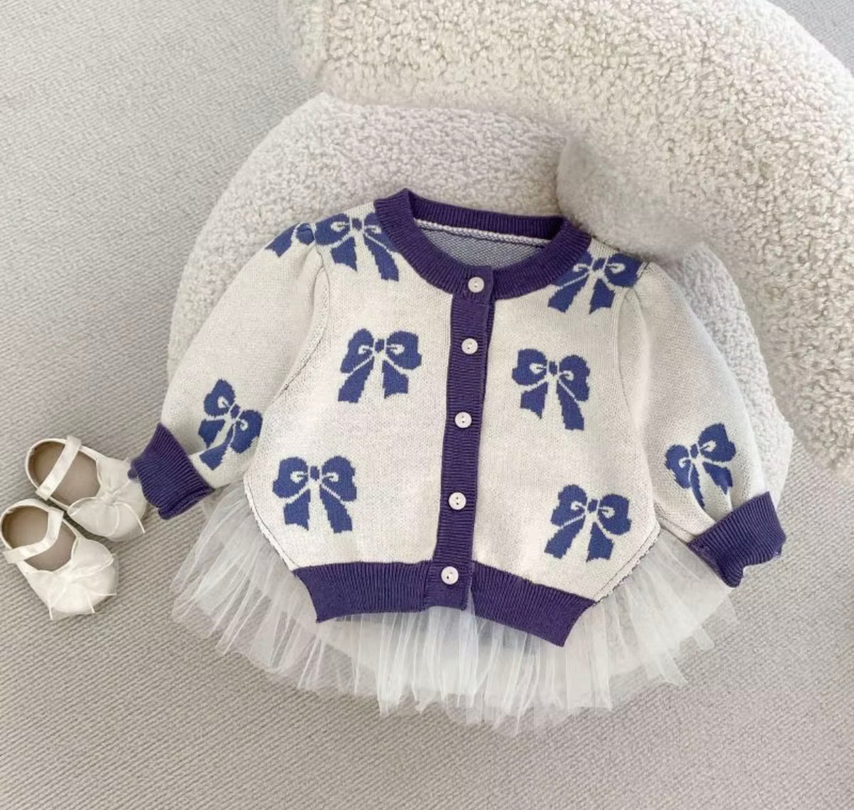 Blue Bow Tulle Knit Set