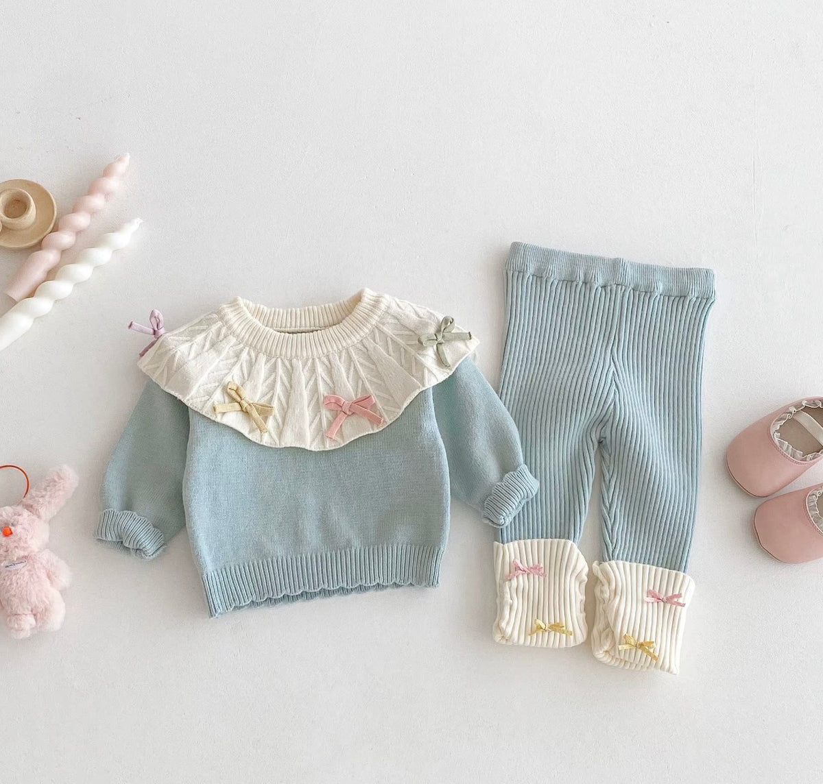 Pastel Bow Collar Knit Set