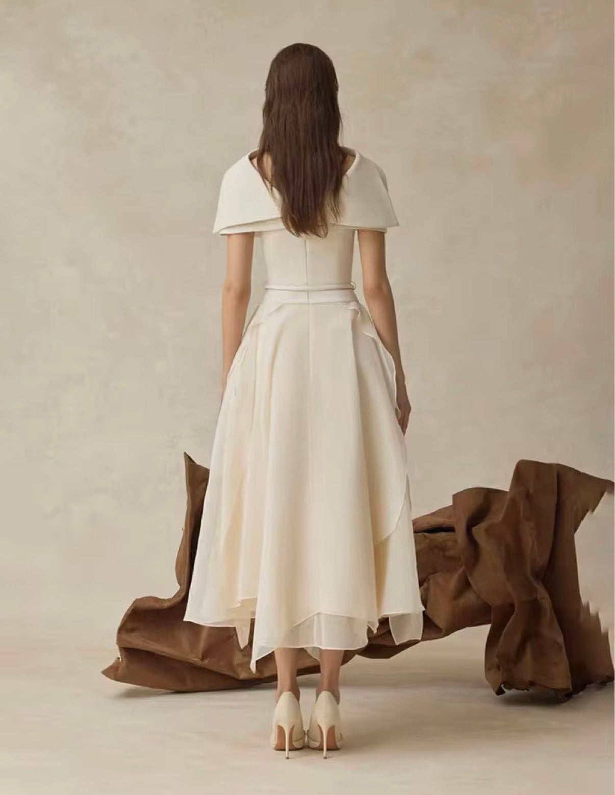 Ivory Grace Draped Cape Midi Dress
