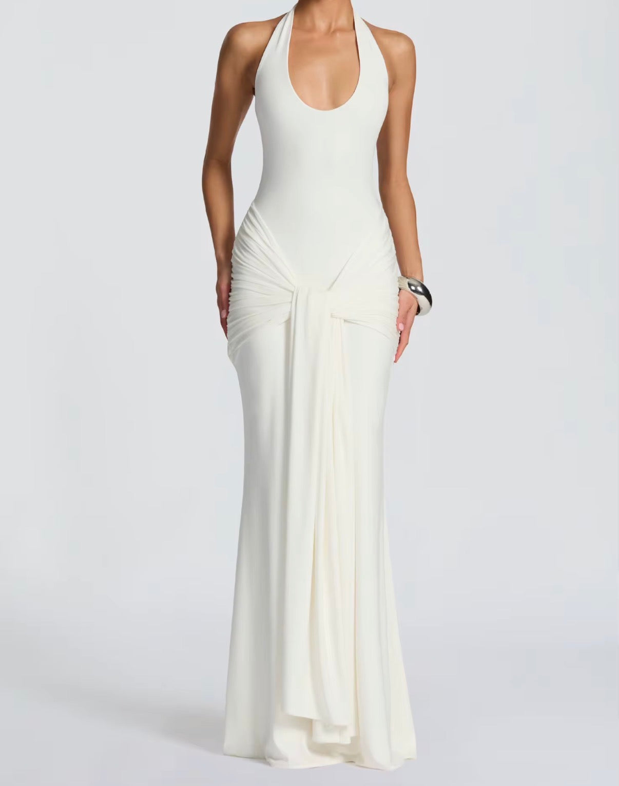 Halter Knot Draped Maxi Dress