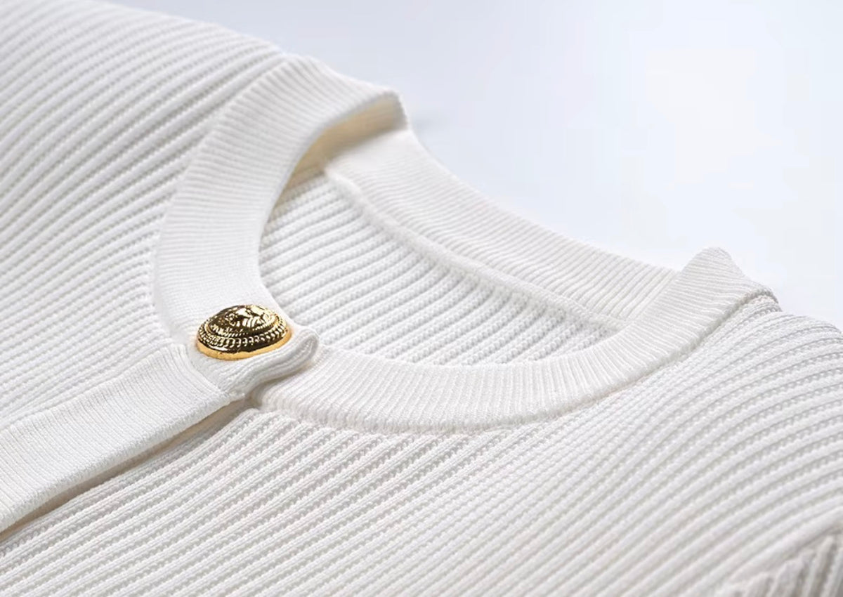 Élodie Gold Button Ribbed Cardigan