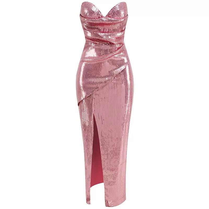 Rose Allure Strapless Sequin dress