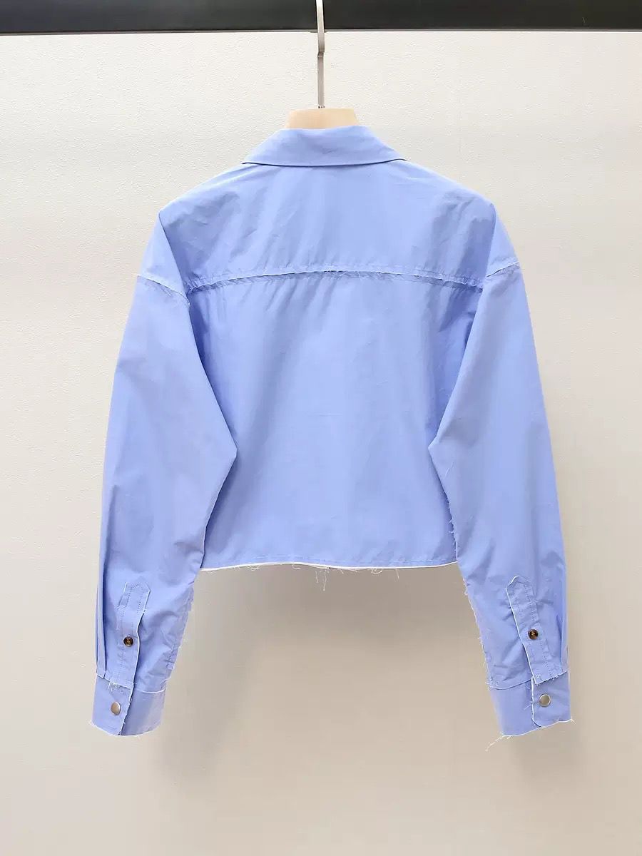Crystal Bee Embellished Cropped Shirt – Sky Blue