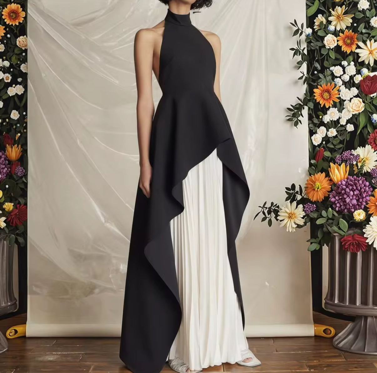 halter neck with high-low layered skirt set